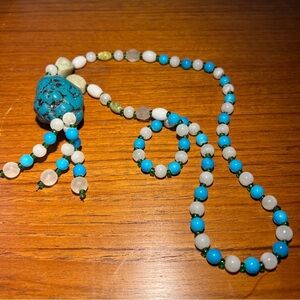 Chunky synthetic Turquoise Beaded Necklace With Huge Raw Turquoise